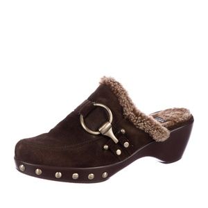 Stuart Weitzman Suede Studded Mules